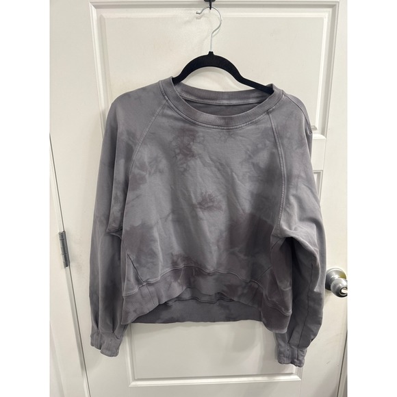 lululemon athletica Tops - Lululemon Perfectly Oversized Crop Crew Marble Dye Graphite Grey Sweatshirt